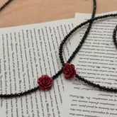 S925 Silver Cinnabar Red Rose Necklace